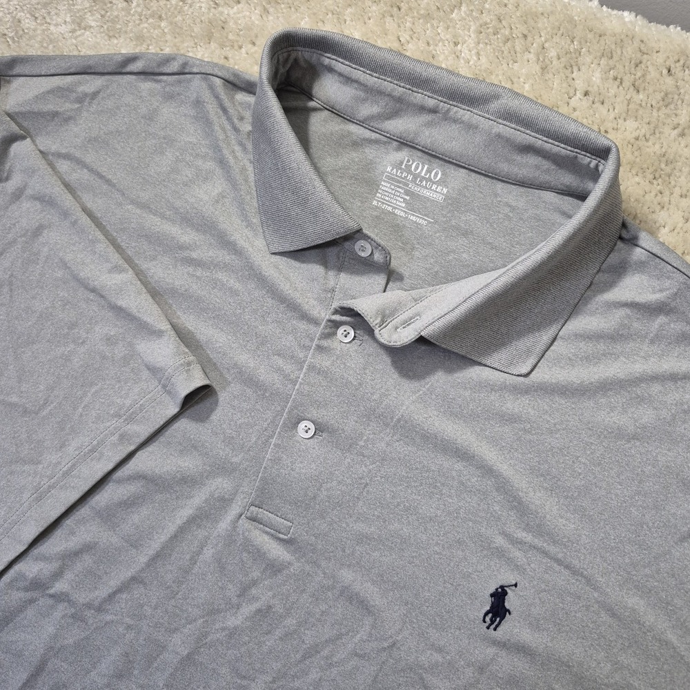 Polo Ralph Lauren Performance Polo Shirt Mens 2XLT Gray Stretch Golf Coach New